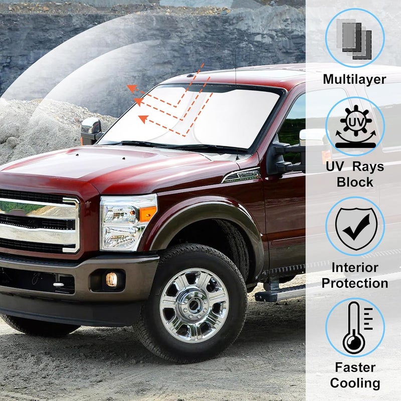LHFLIVE Windshield Sun Shade Custom Fit for 2008-2016 Ford F250 F350 Super Duty 2Dr Regular Cab,4Dr Super Crew Cab,Super Cab Accessories Foldable Sunshade Keep Car Cooler - Image 2